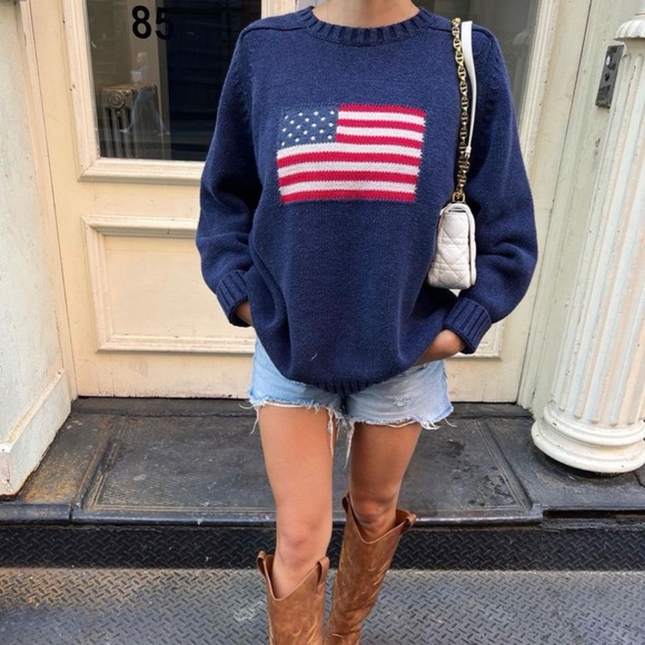 Vintage American Flag Knit Crewneck Sweater - Picture 1 of 11